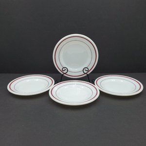 Anchor Hocking Fire King 350 White Milk Glass Dessert Plates Burgundy Bands